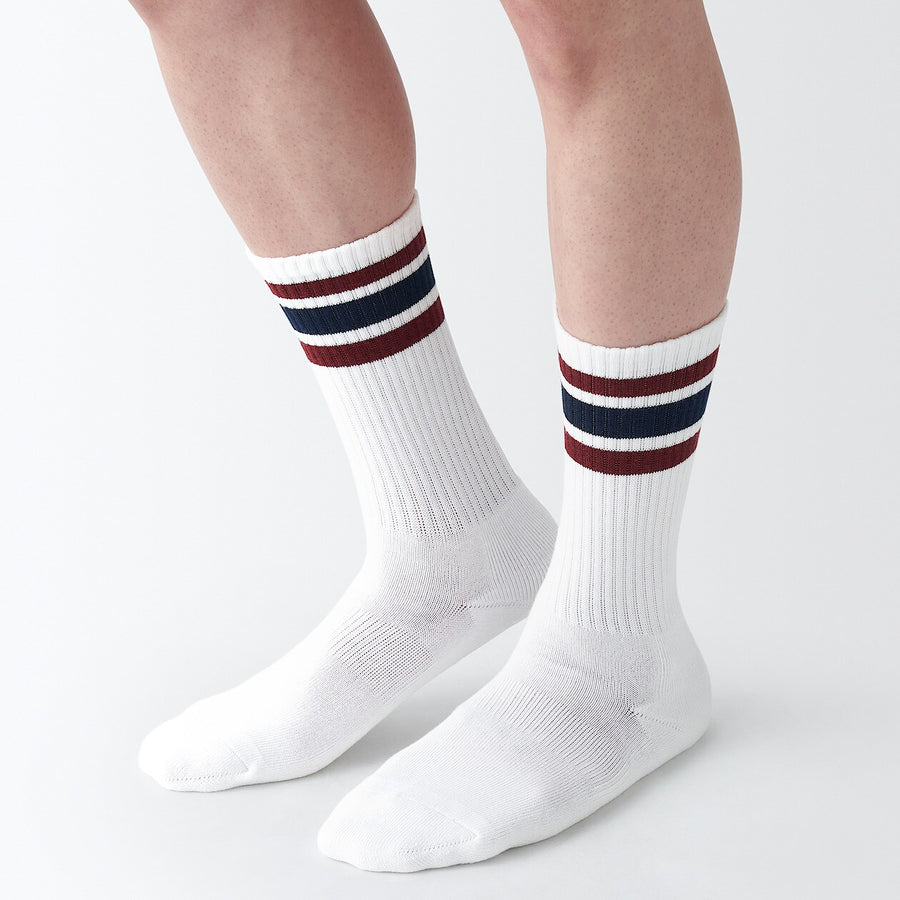 Men's right Angle Pile socks(Line)White pattern23-25cm