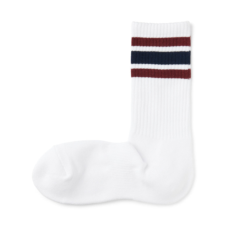 Men's right Angle Pile socks(Line)White pattern23-25cm