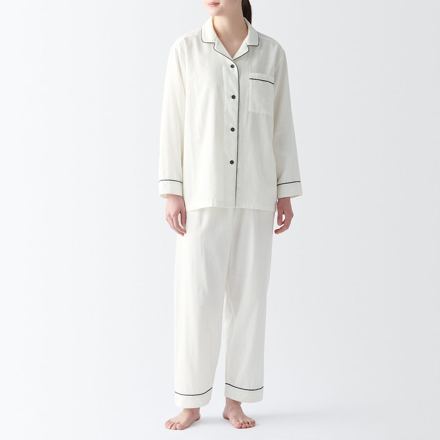 W's Side seamless double gauze L/S Pajamas (piping)Off whtXS