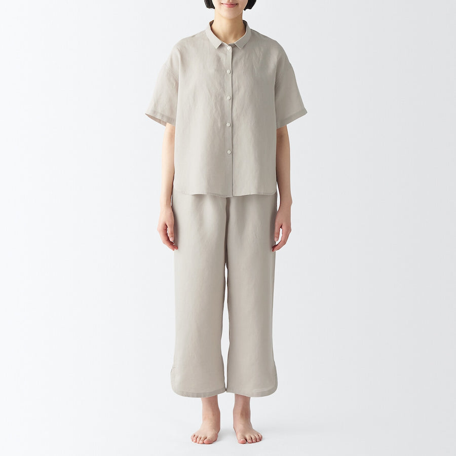 W's Lyocell linen S/S pajamas 3/4 length pantsLt beigeXS