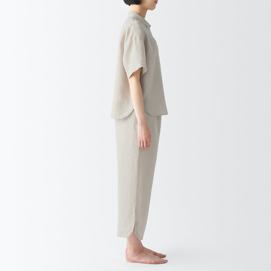 W's Lyocell linen S/S pajamas 3/4 length pantsLt beigeXS