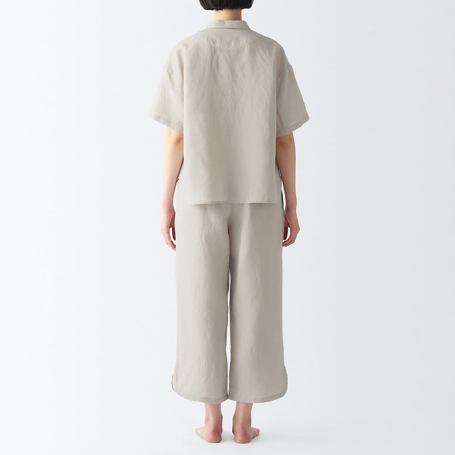 W's Lyocell linen S/S pajamas 3/4 length pantsLt beigeXS