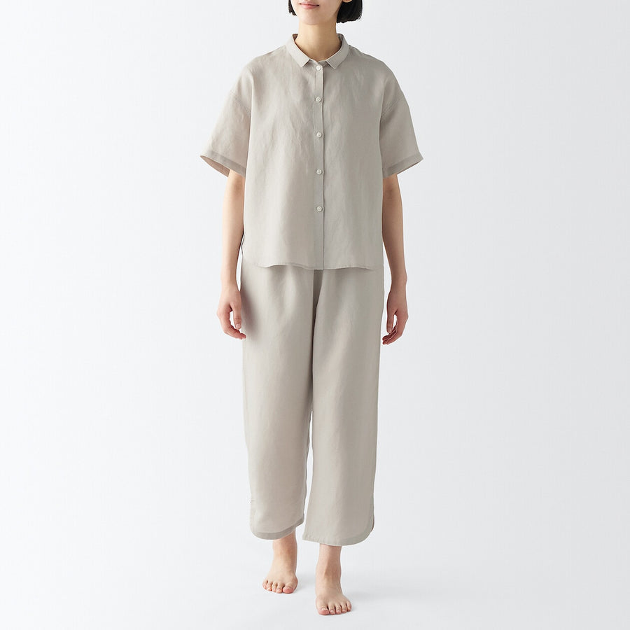 W's Lyocell linen S/S pajamas 3/4 length pantsLt beigeXS