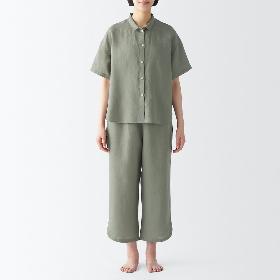 W's Lyocell linen S/S pajamas 3/4 length pantsLt beigeXS