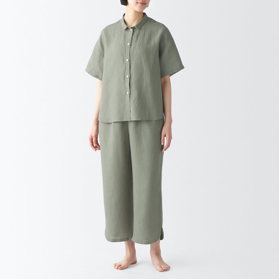 W's Lyocell linen S/S pajamas 3/4 length pantsLt beigeXS