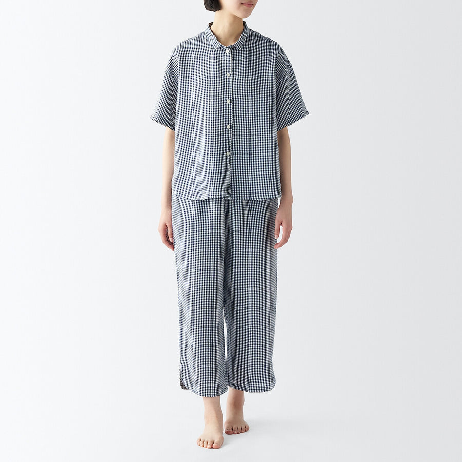 W's Lyocell linen S/S pajamas 3/4 length pantsLt beigeXS