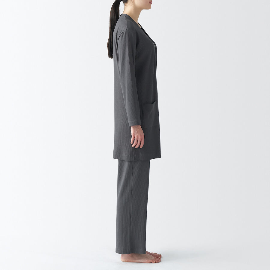 W's SMOOTH ribbed long cardigan Charcoal grayXS