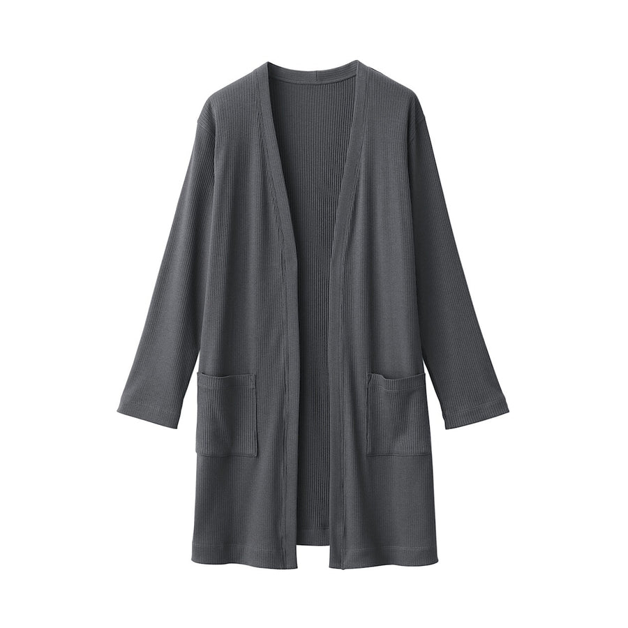 W's SMOOTH ribbed long cardigan Charcoal grayXS