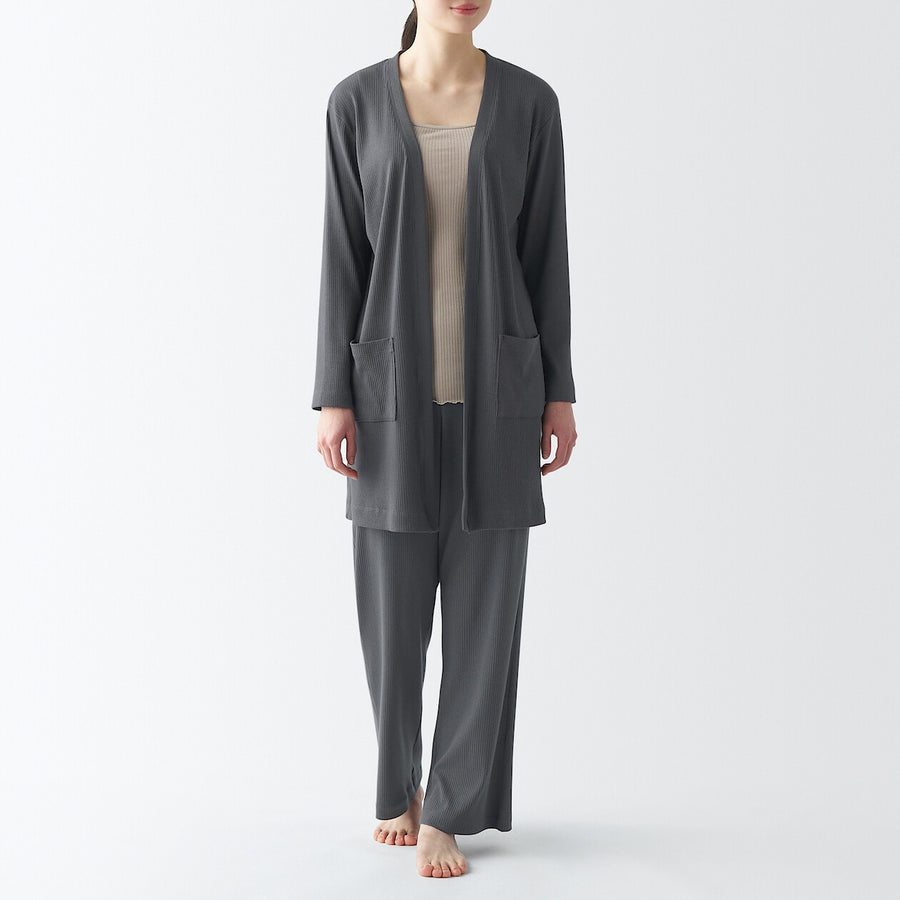 W's SMOOTH ribbed long cardigan Charcoal grayXS