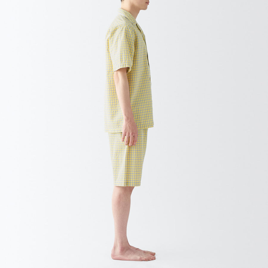 M's Side seamless sucker S/S pajamasYellow checkXS