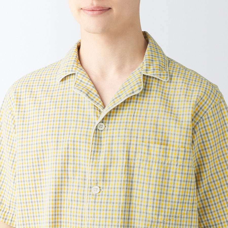 M's Side seamless sucker S/S pajamasYellow checkXS