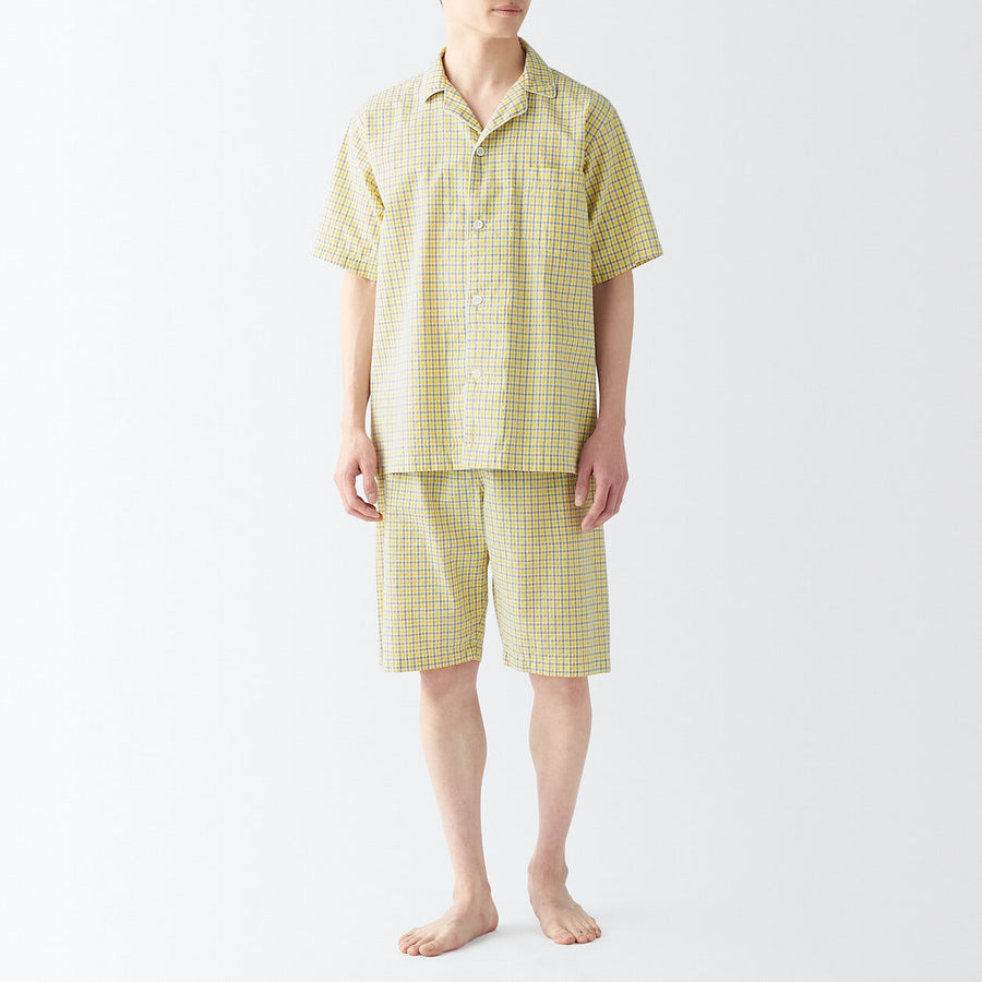 M's Side seamless sucker S/S pajamasYellow checkXS