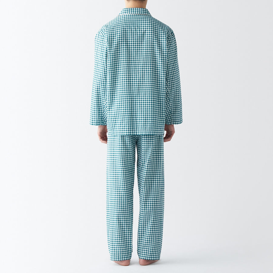 M's Side seamless double gauze L/S pajamasD green checkXS