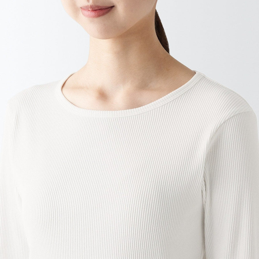 Women's Stretch ribbed Crew neck L/S T-shirtOff whiteXS