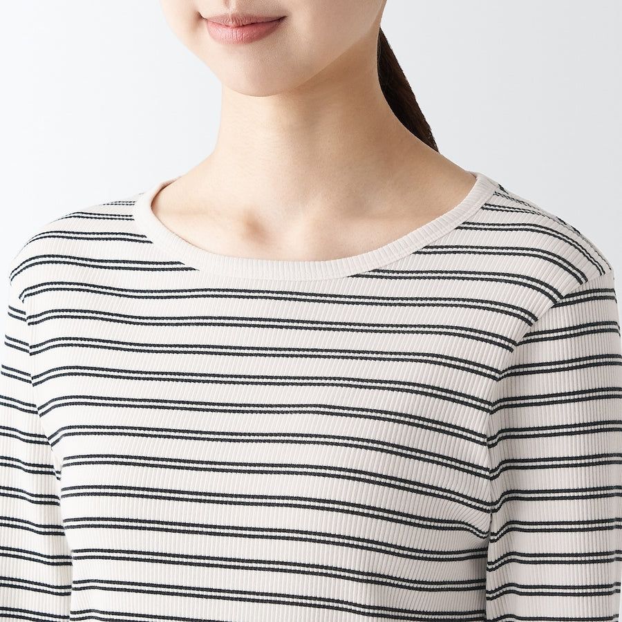 Women's Stretch ribbed Crew neck L/S T-shirtOff whiteXS