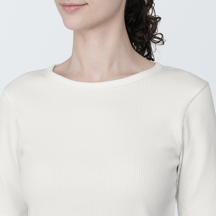 Women's Strech ribbed Crew neck S/S T-shirtOff whiteXS