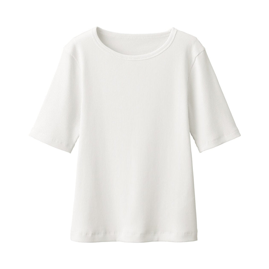 Women's Strech ribbed Crew neck S/S T-shirtOff whiteXS