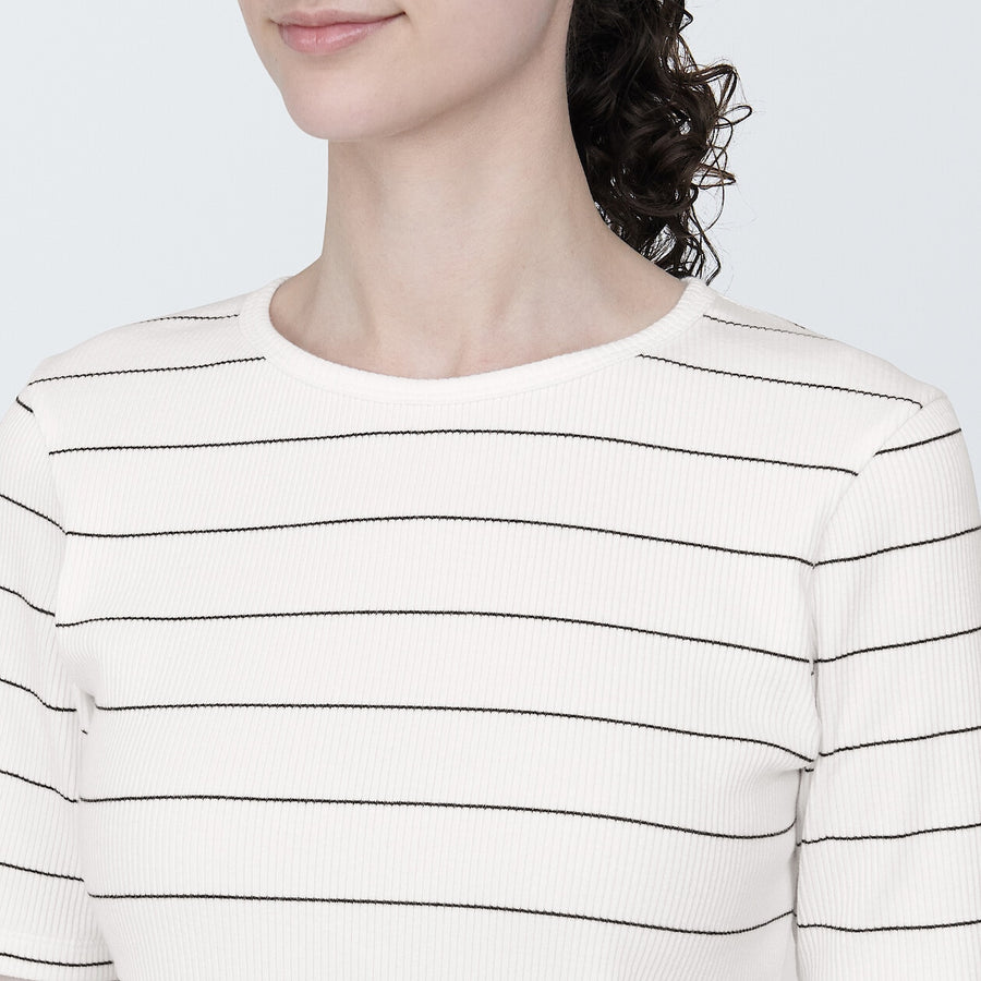 Women's Strech ribbed Crew neck S/S T-shirtOff whiteXS