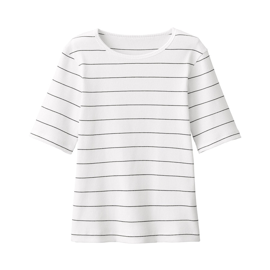 Women's Strech ribbed Crew neck S/S T-shirtOff whiteXS