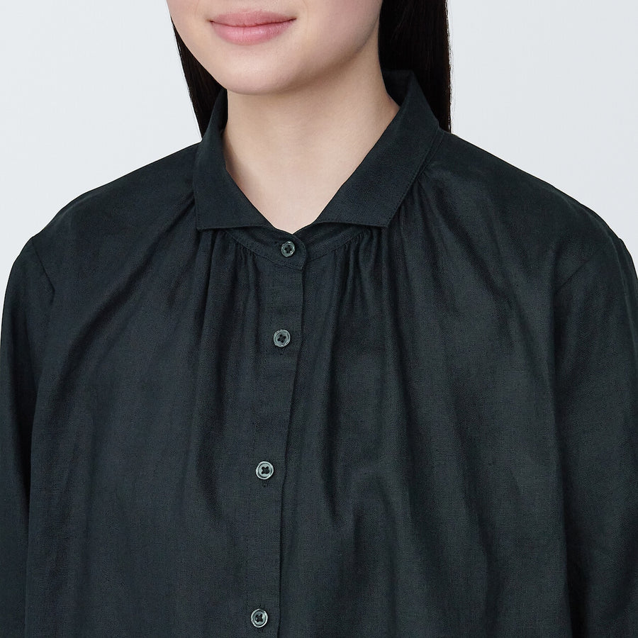 Women's Washed linen L/S dressBlackXS