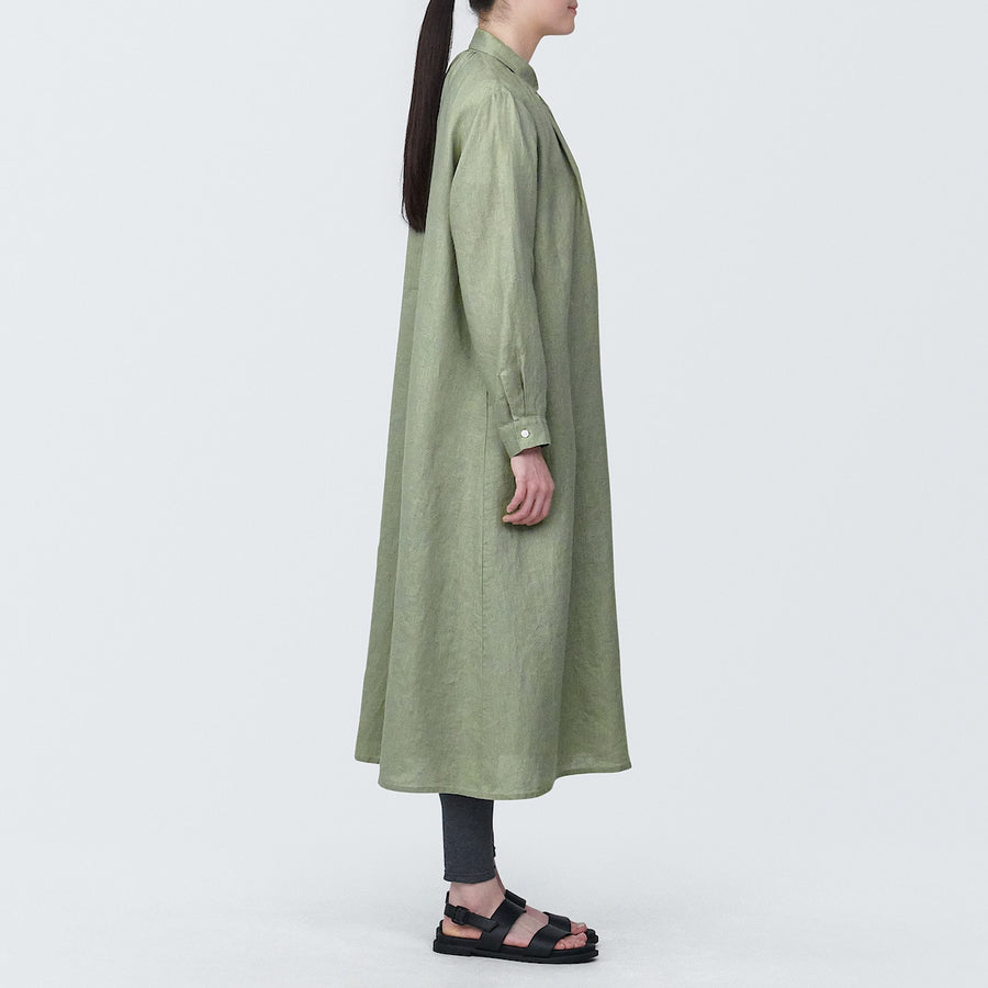 Women's Washed linen L/S dressBlackXS