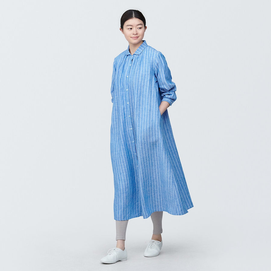 Women's Washed linen L/S dressBlackXS