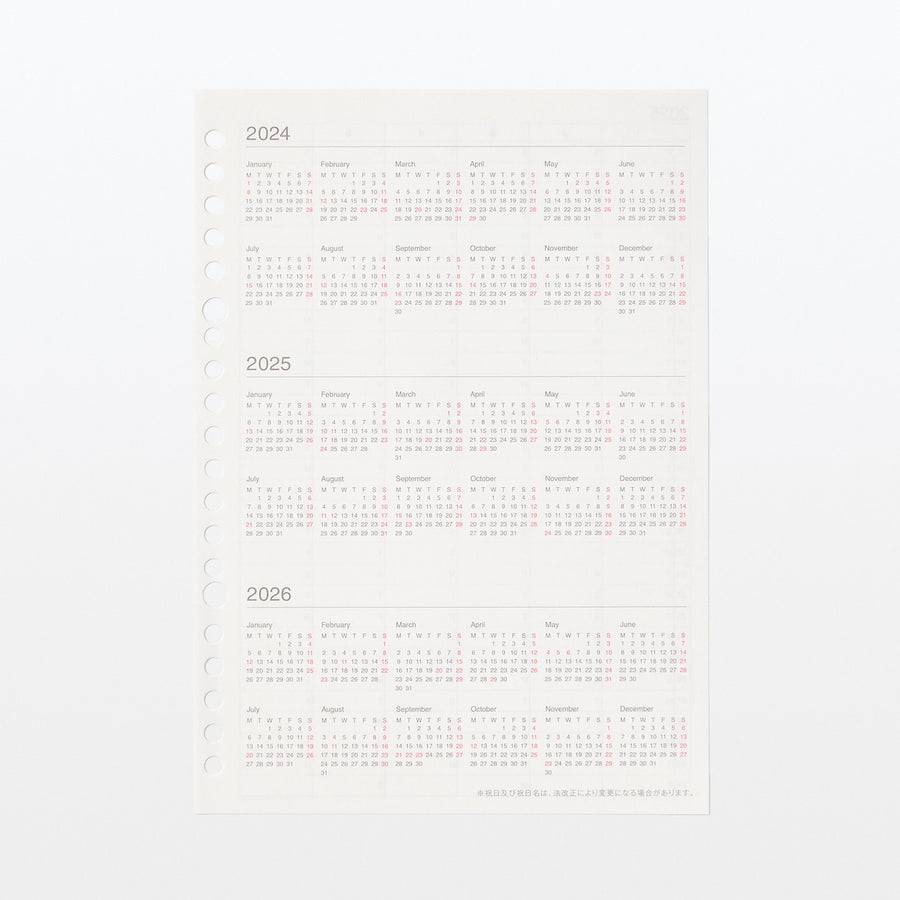 Loose leaf papers Refill Monthly planner Dec. 2024 start