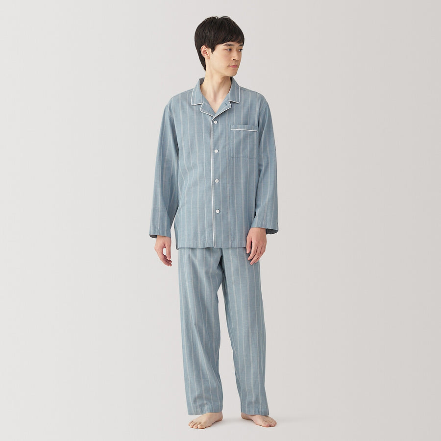 M's Side seamless double gauze L/S pajamasD Navy Pattern S