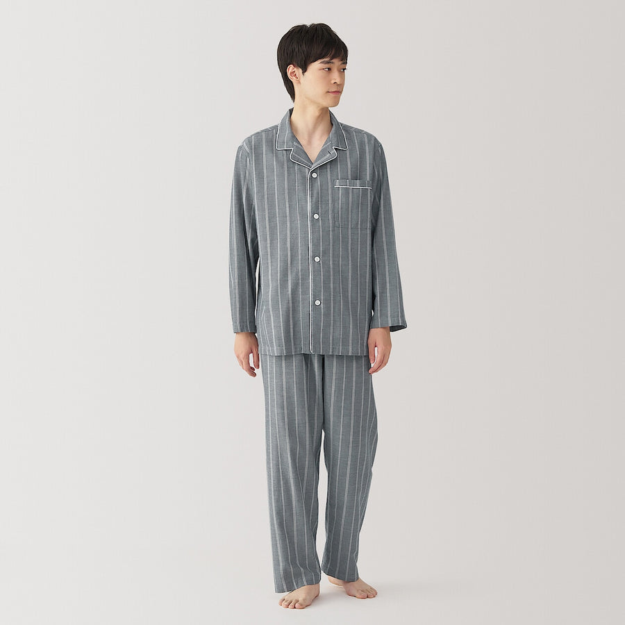 M's Side seamless double gauze L/S pajamasD Navy Pattern S