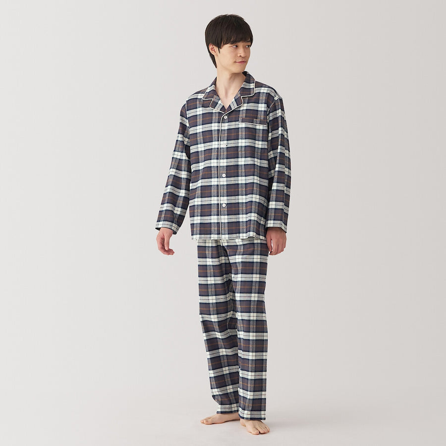 M's Side seamless Flannel L/S pajamas Dark NavyS