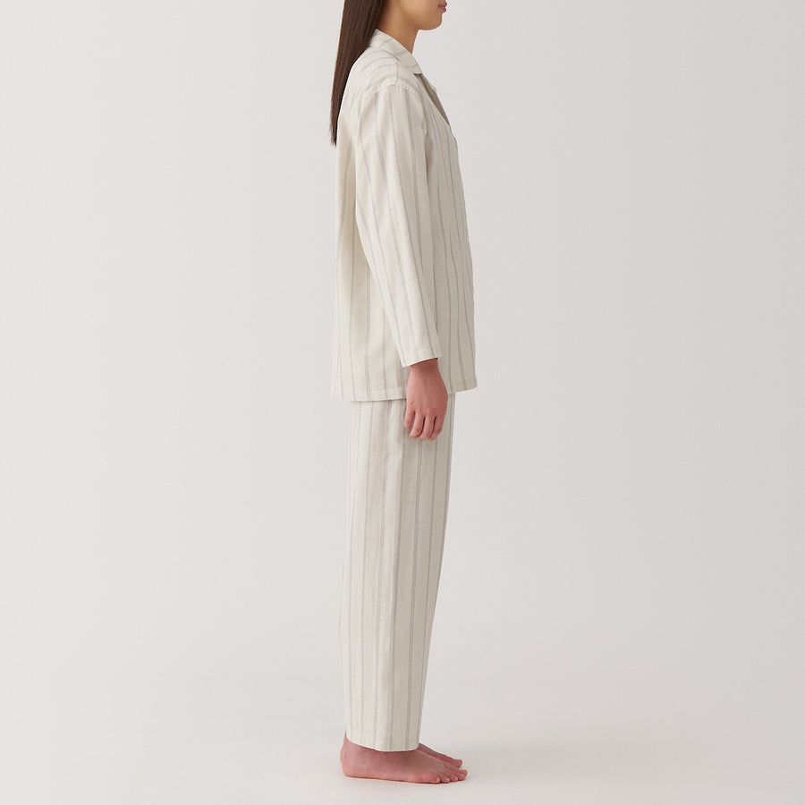 W's Side Seamless double gauze pajamas(L/S)D Navy Check XS