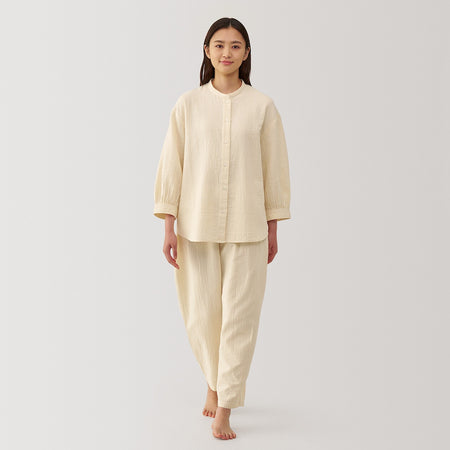 Crinkled Gauze Stand Collar Pyjamas