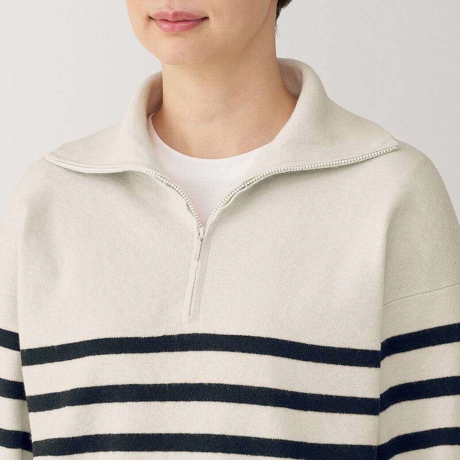 W's Washable milano rib Half zip Sweater Off whiteXS