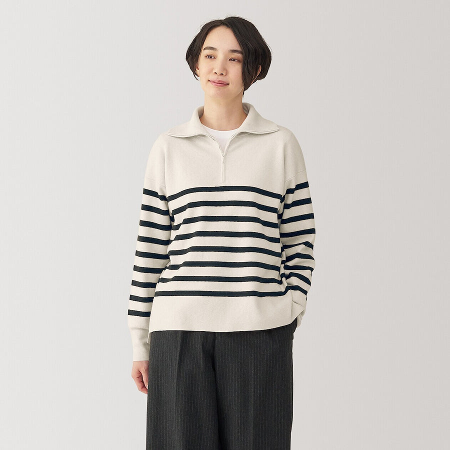 W's Washable milano rib Half zip Sweater Off whiteXS