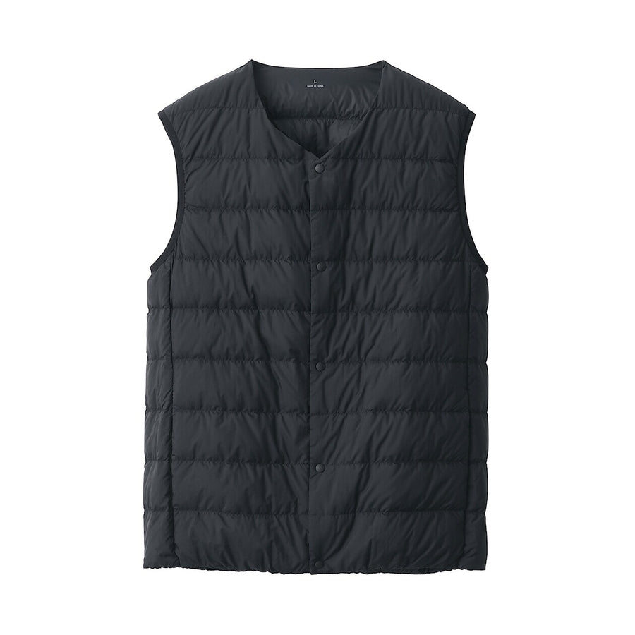 M's Light weight pocketable Collarless down vestBlackS