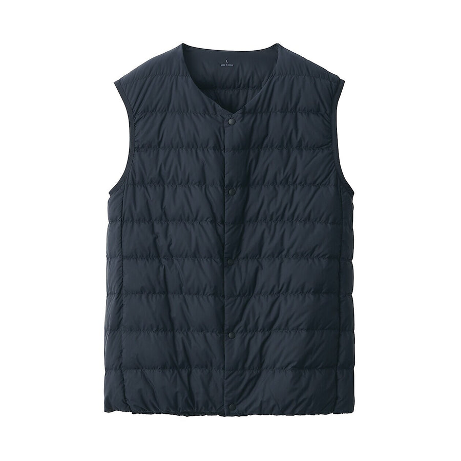 M's Light weight pocketable Collarless down vestBlackS