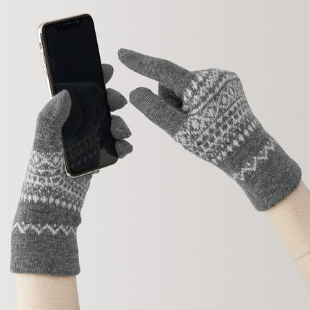 Wool Blend Brushed Touchscreen Gloves with Pattern