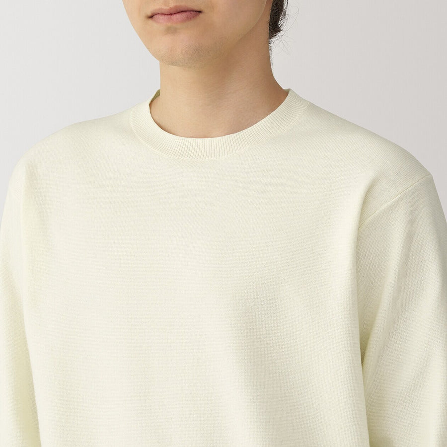 M's Washable  milano ribbed crew neck L/Slv sweaterOff whtXS