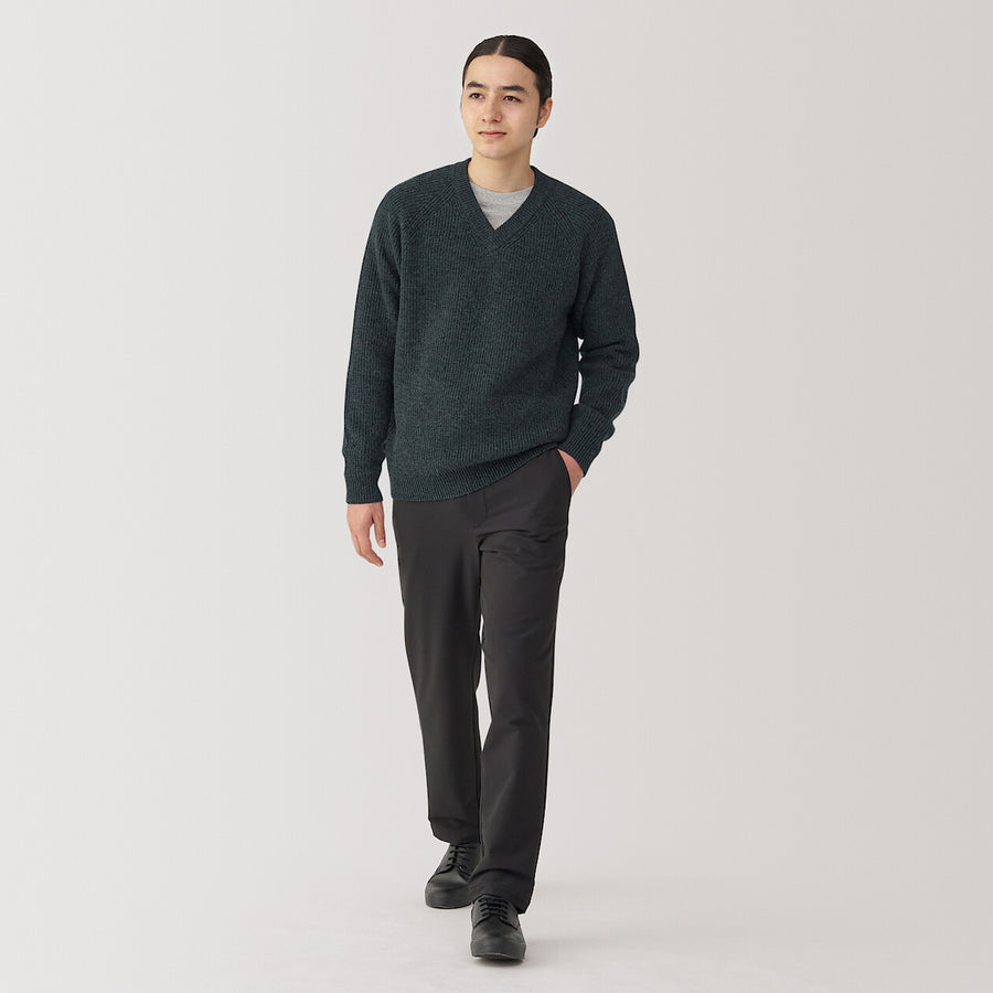 100% Wool Ribbed V-Neck Sweater