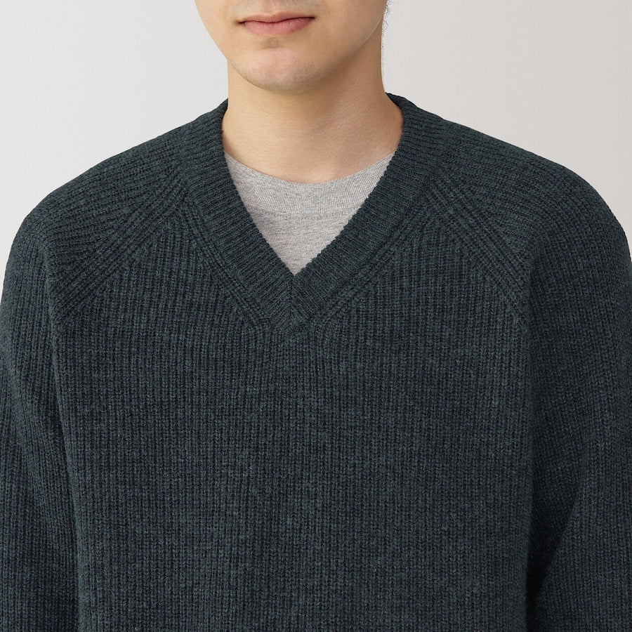 100% Wool Ribbed V-Neck Sweater