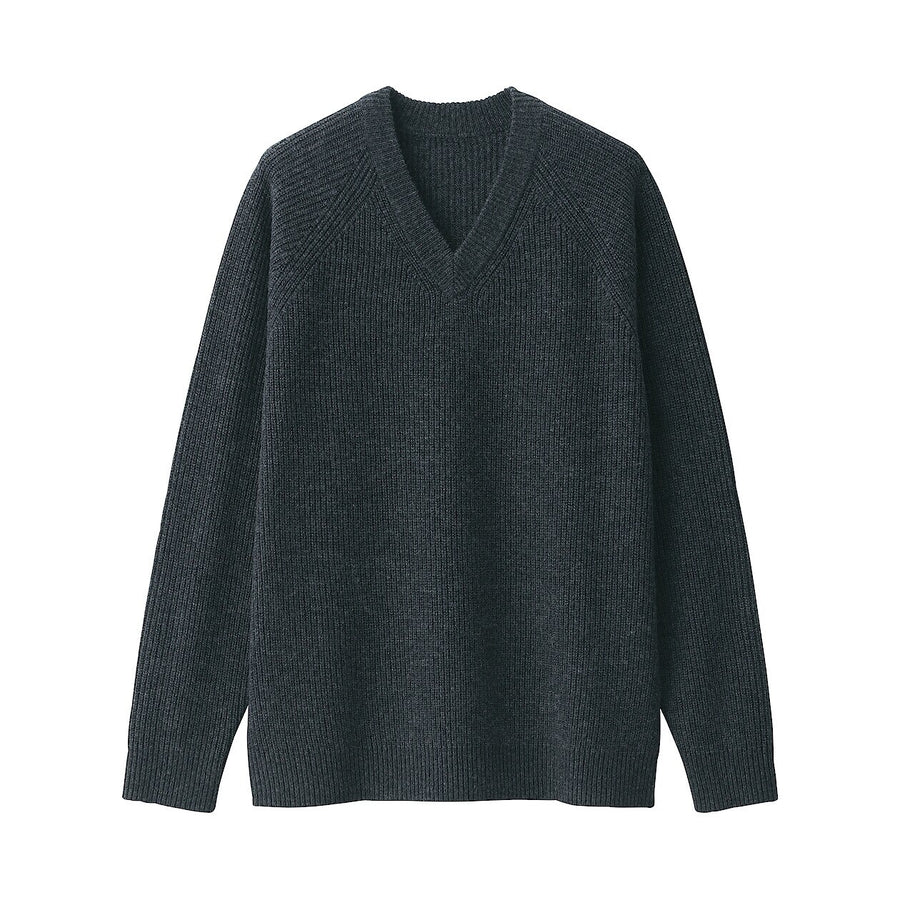 100% Wool Ribbed V-Neck Sweater