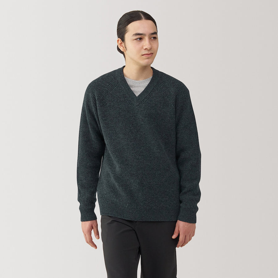 100% Wool Ribbed V-Neck Sweater