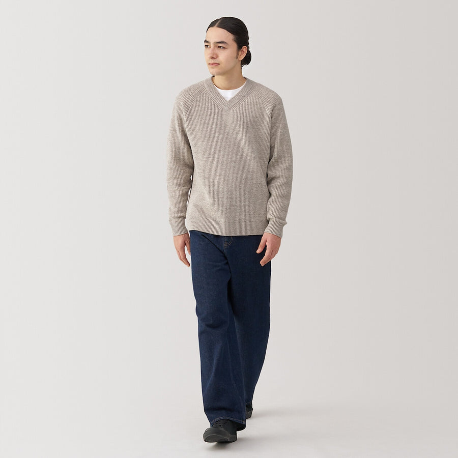 100% Wool Ribbed V-Neck Sweater