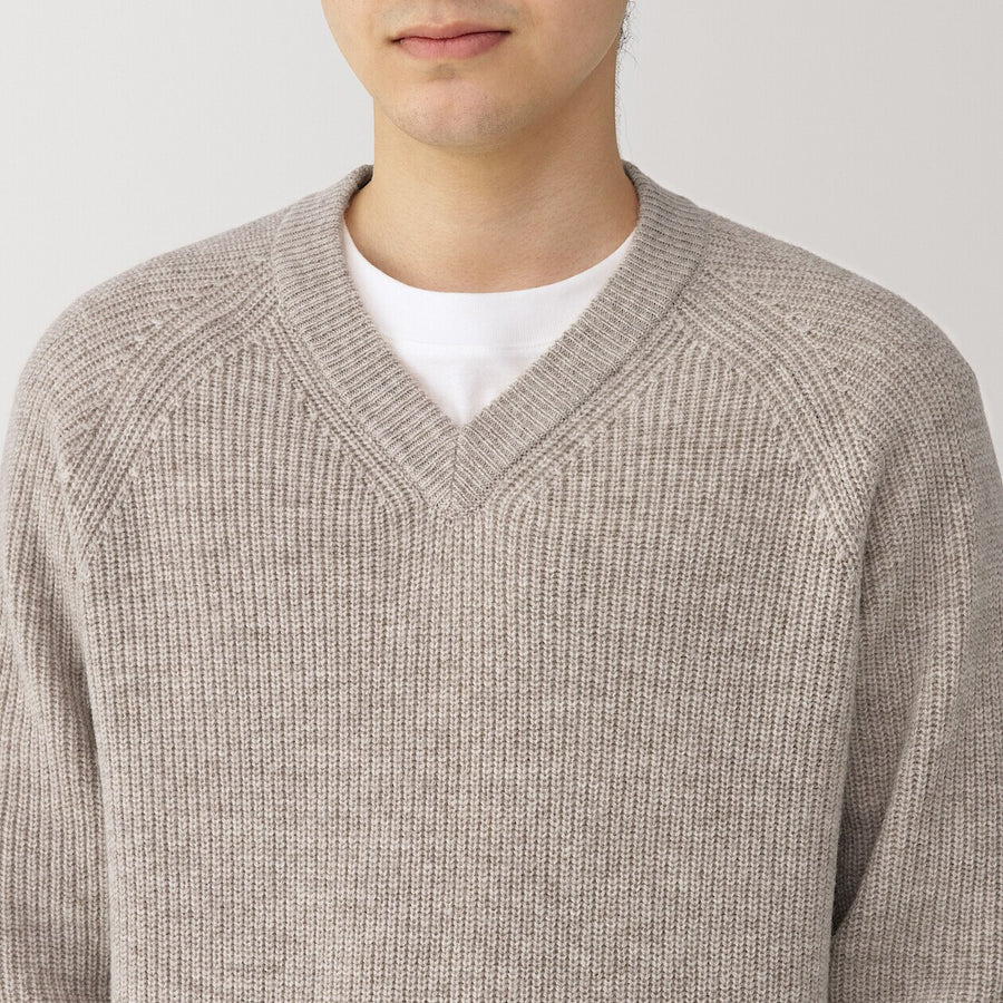 100% Wool Ribbed V-Neck Sweater