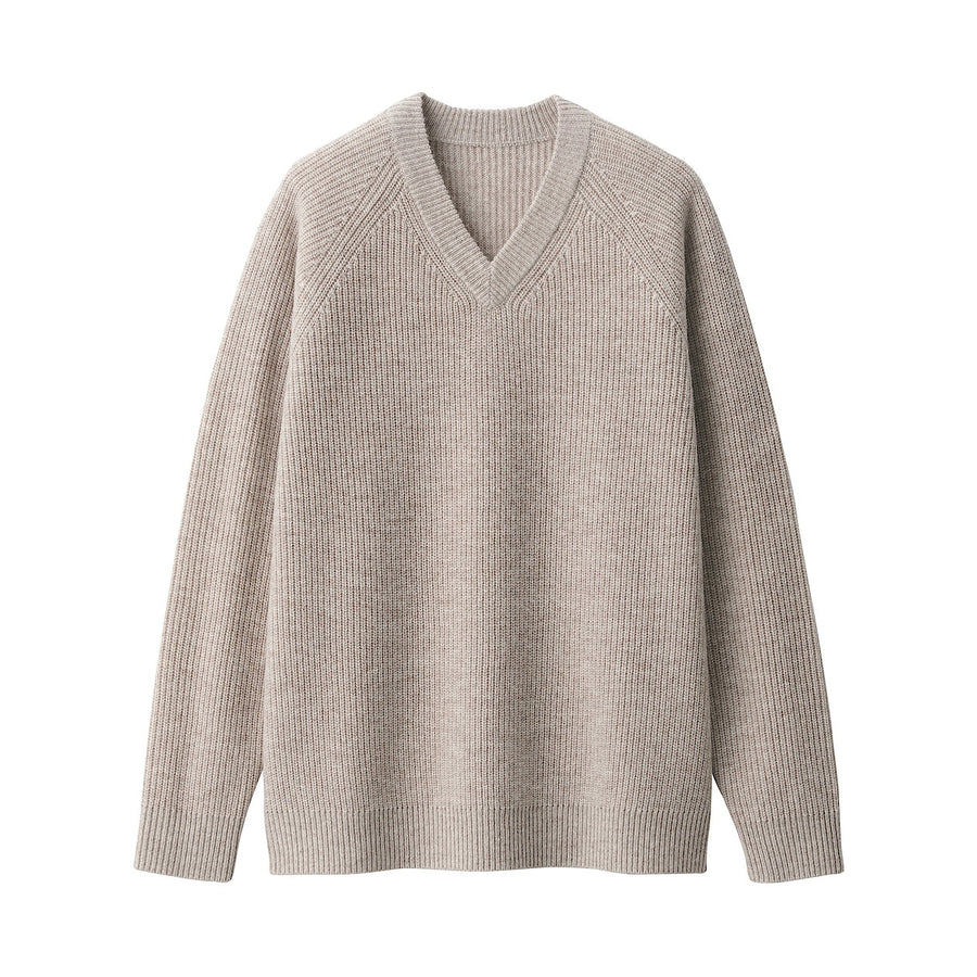 100% Wool Ribbed V-Neck Sweater