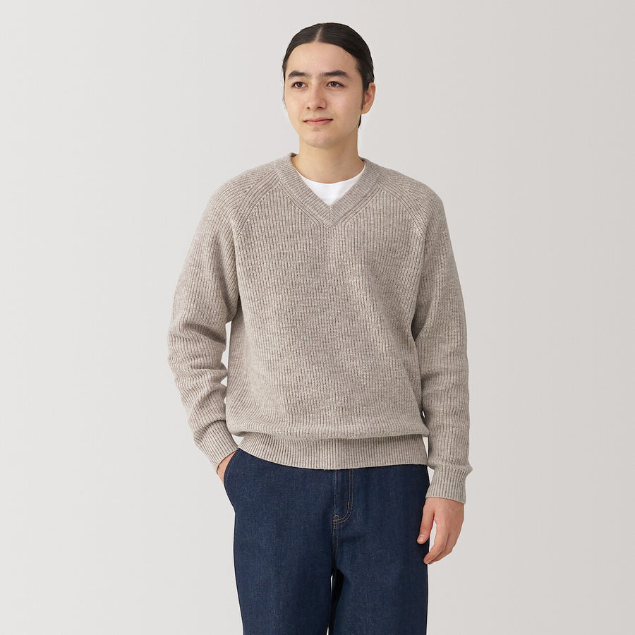 100% Wool Ribbed V-Neck Sweater