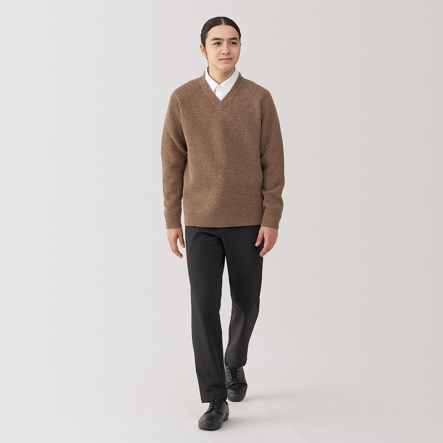 100% Wool Ribbed V-Neck Sweater