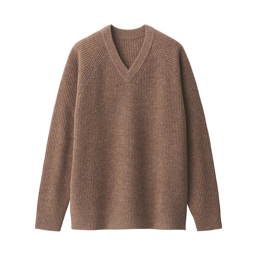 100% Wool Ribbed V-Neck Sweater