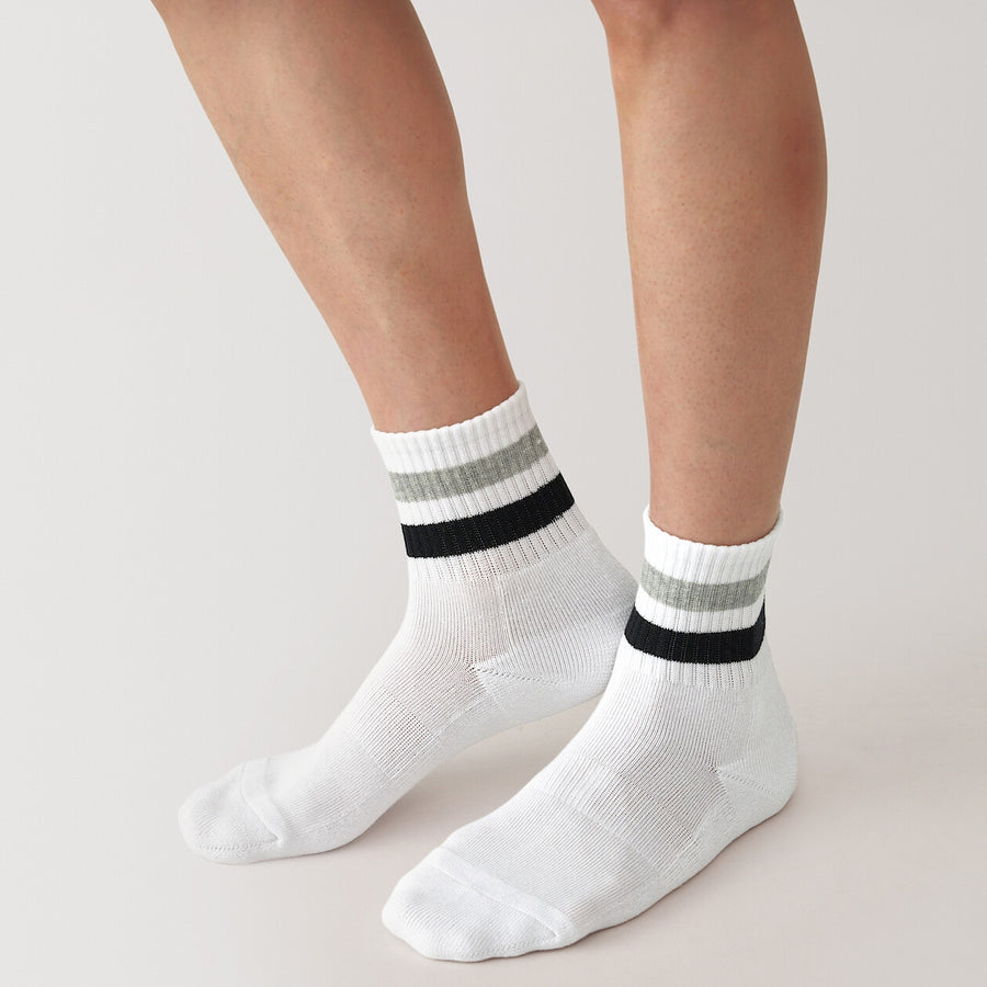 M's right angle pile short socks(Line) White ptern23-25cm