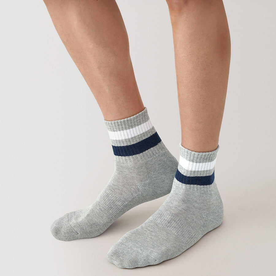 M's right angle pile short socks(Line) White ptern23-25cm